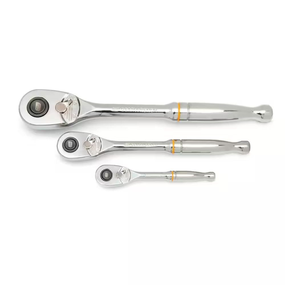 1/4 In., 3/8 In., and 1/2 In. Drive 90-Tooth Quick Release Teardrop Ratchet Set (3-Piece)