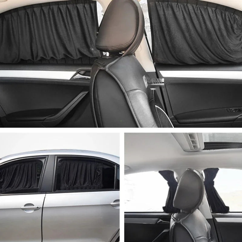 2Pcs 50Cm Car Sun Shade Side Window Curtain Auto Foldable Uv Protection Accessories Black Pure Cloth Auto Accessories