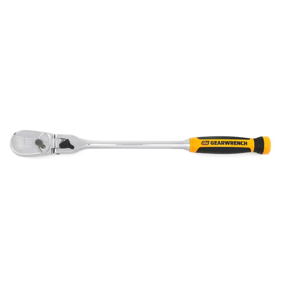 1/2 In. Drive 90-Tooth Dual Material Locking Flex Head Teardrop Ratchet with 17 In. Handle