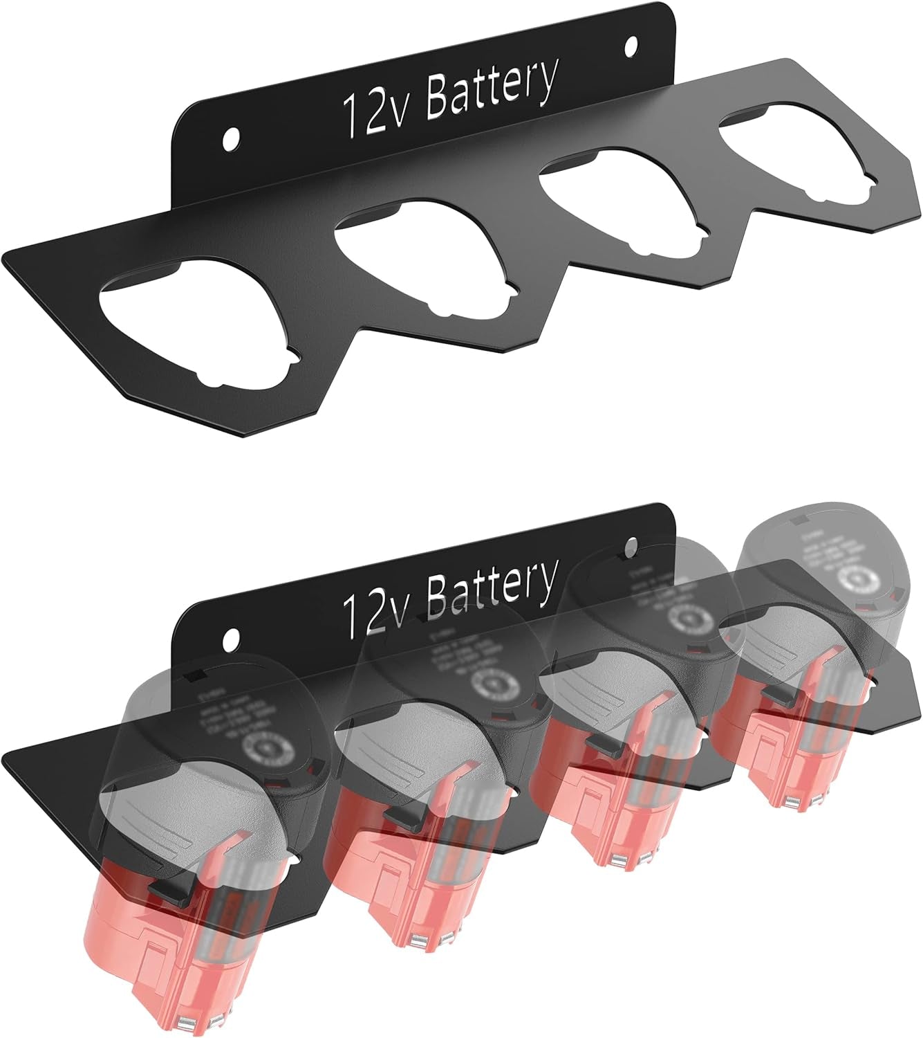 Metal Milwaukee M12 Battery Holder,Durable Battery Wall Mount Rack for Milwaukee M12 12V Battery,Milwaukee Battery Storage with 4 Slots,Battery Mount Organizer for Milwaukee,Black