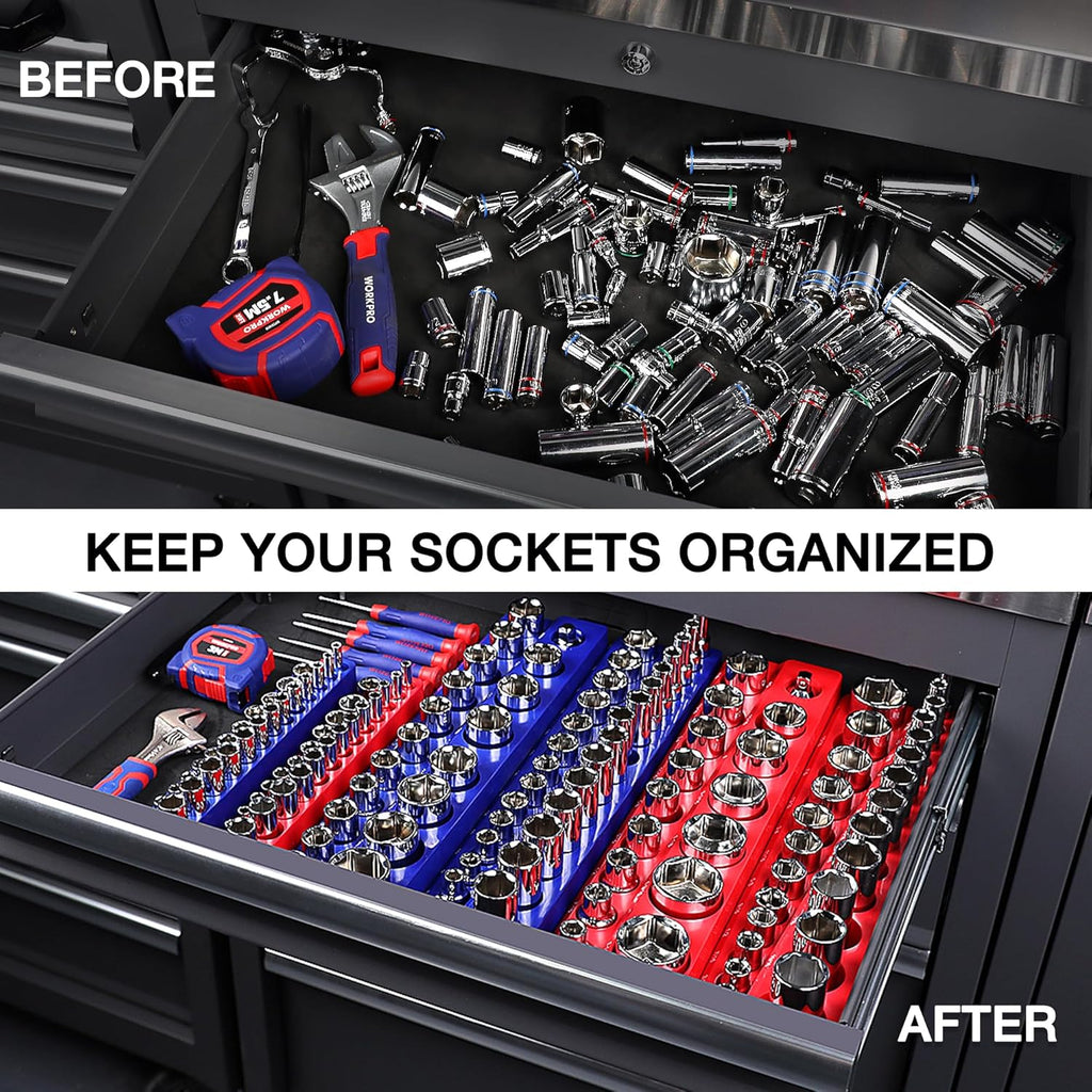3/8" Metric Magnetic Socket Organizer, Holds 30 Pieces, Standard & Deep Sockets (Sockets Not Included)