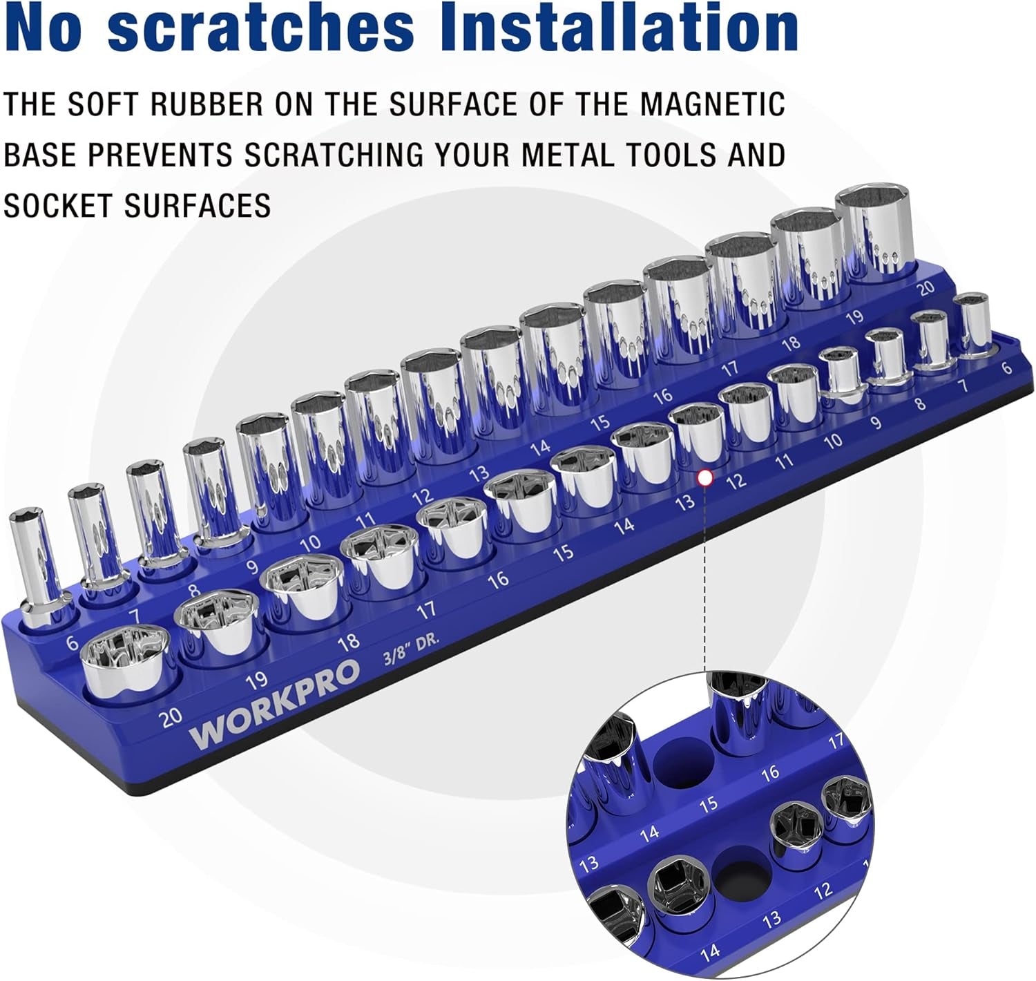 3/8" Metric Magnetic Socket Organizer, Holds 30 Pieces, Standard & Deep Sockets (Sockets Not Included)