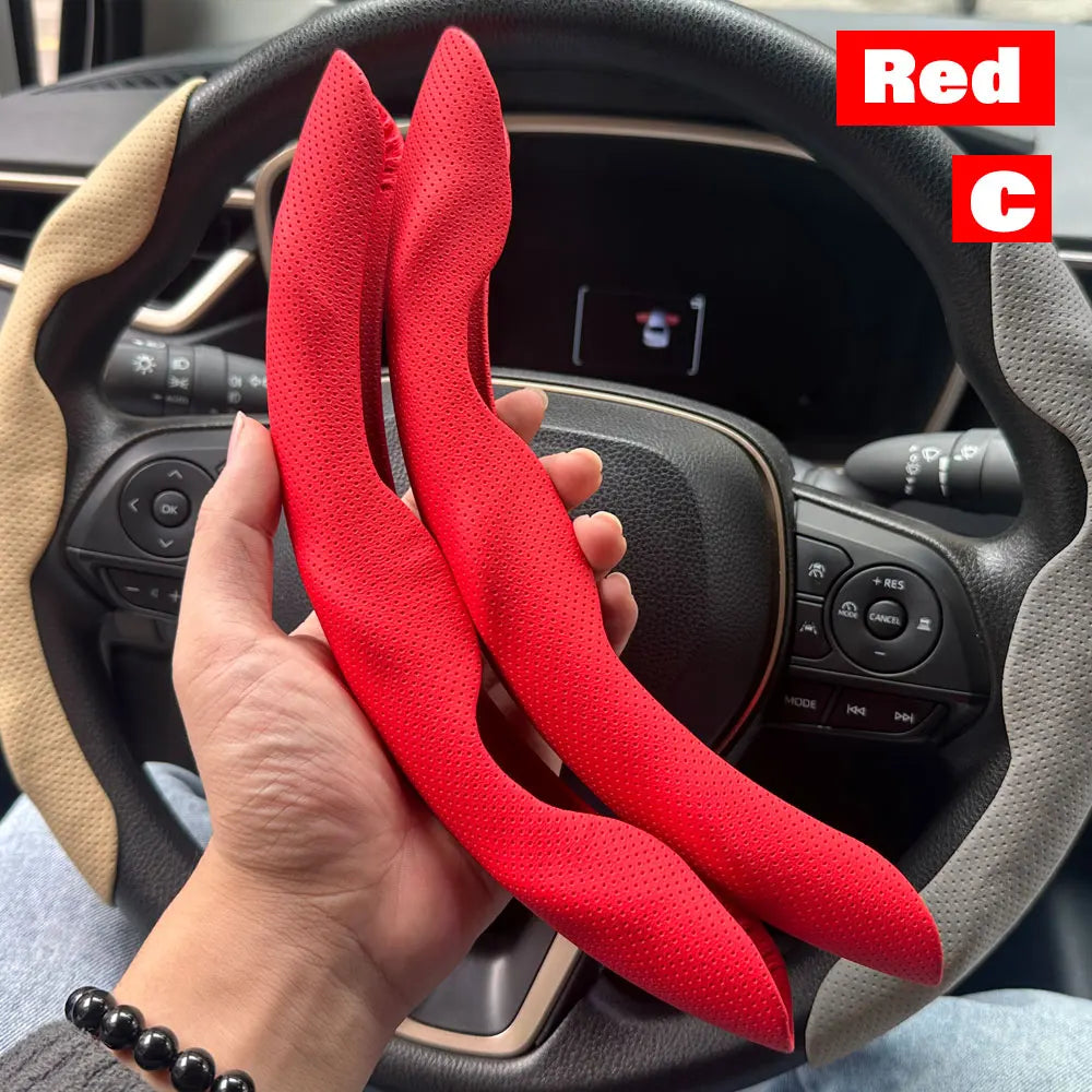 2PCS Carbon Fiber Silicone Car Steering Wheel Cover Custom Anti-Skid Booster Cover Auto Accessories 38Cm for Auto Deco 2024