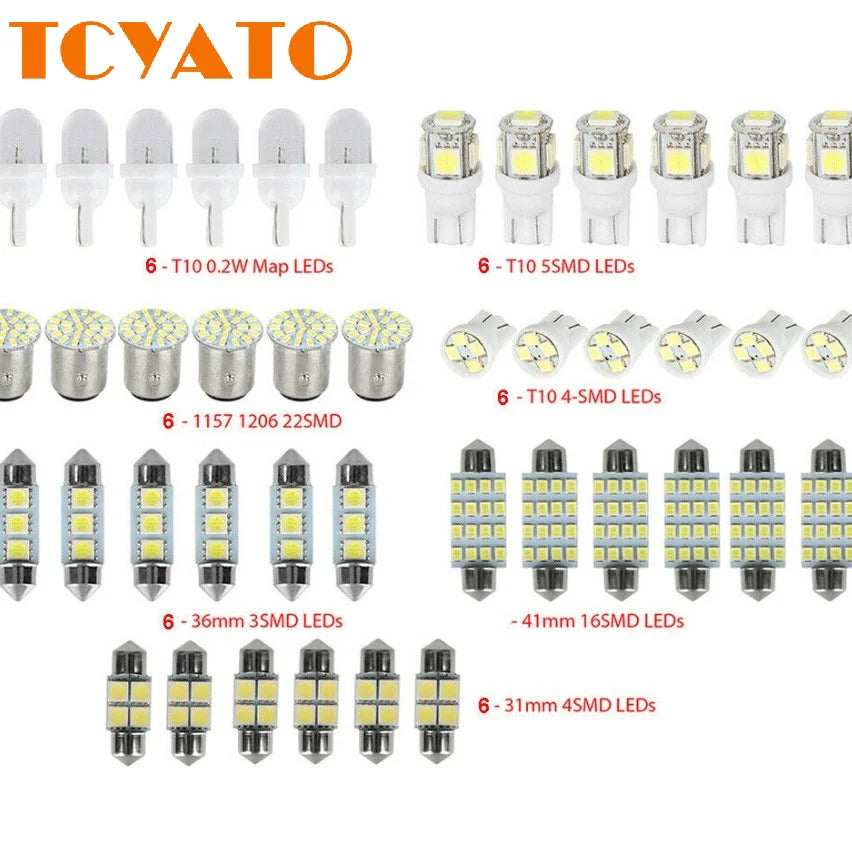 42Pcs LED Car Interior Lights T10 6000K SMD LED Replacement License Plate/Reading Light Bulbs Xenon White Interior Light