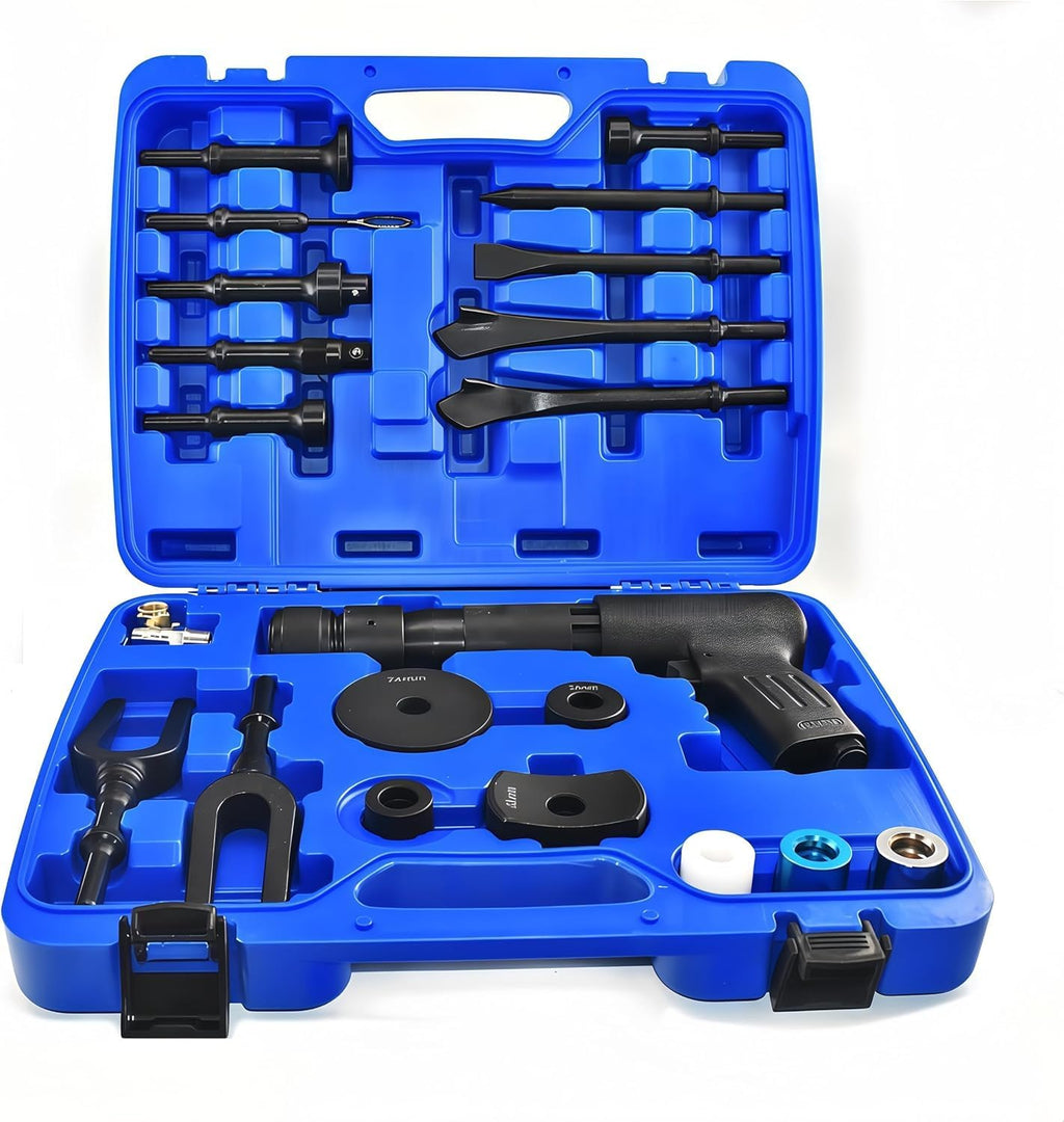 Air Hammer Kit, 2500 BPM Pneumatic Air Hammer with 21PCS Accessories, Tapered Punch, Panel Cutter, Flat Chisel for Automotive Repair, Metal Cutting, Chipping and Demolition