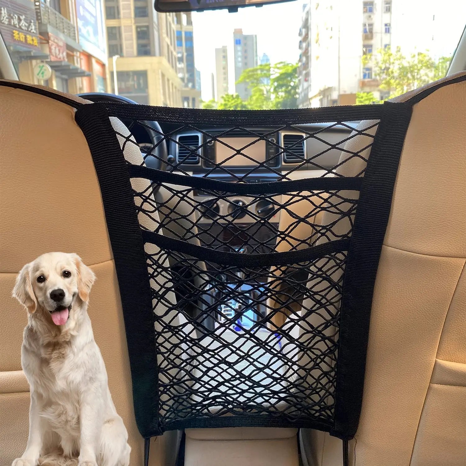 Car Storage Net Bag between Seats Car Divider Pet Barrier Stretchable Elastic Mesh Bag Organizer Auto Accessories