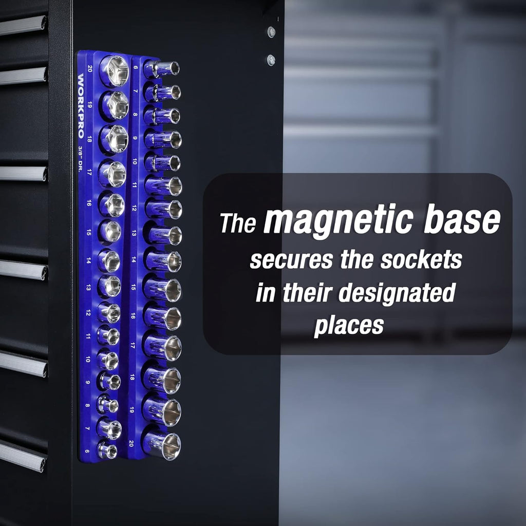 3/8" Metric Magnetic Socket Organizer, Holds 30 Pieces, Standard & Deep Sockets (Sockets Not Included)