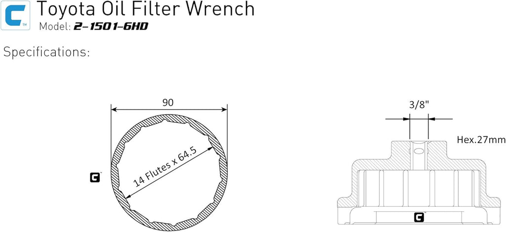 Forged Toyota Oil Filter Wrench, for Toyota/Lexus with 2.5L to 5.7L Engines