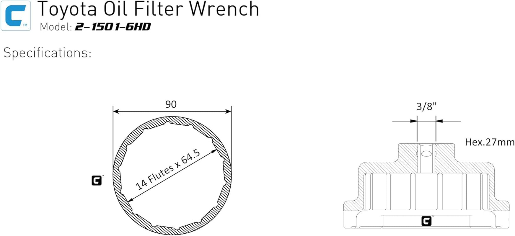 Forged Toyota Oil Filter Wrench, for Toyota/Lexus with 2.5L to 5.7L Engines
