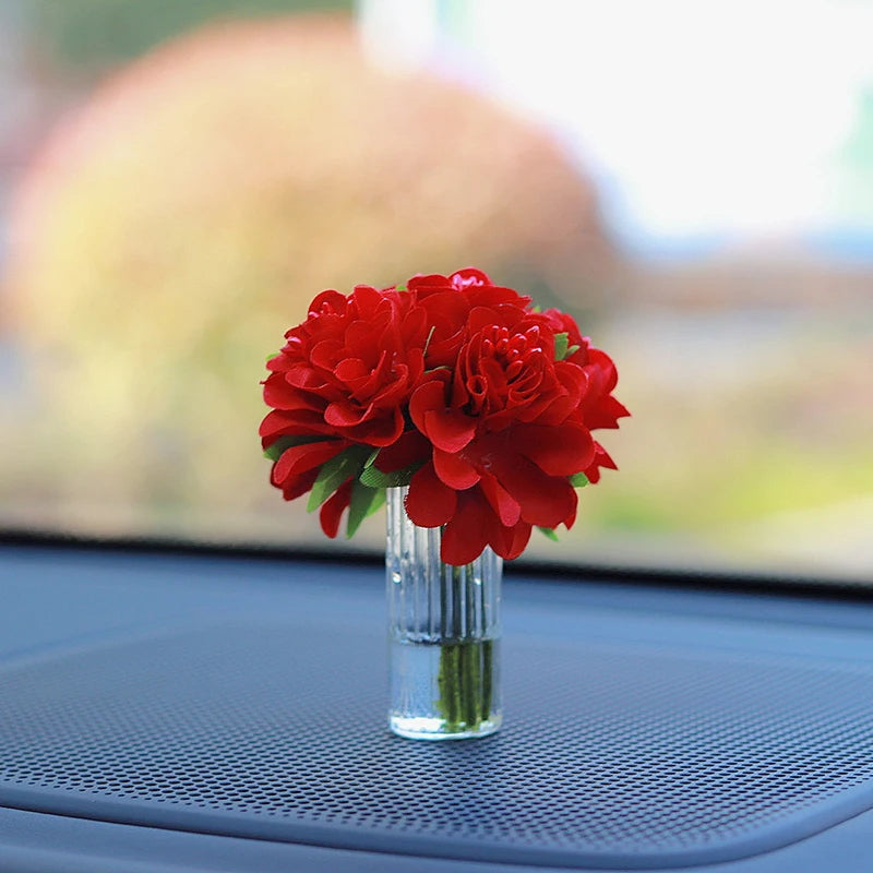 Romantic Artificial Flower Car Interior Decoration Ornament Cute Auto Center Console Decoration Gadgets Car Interior Accessories