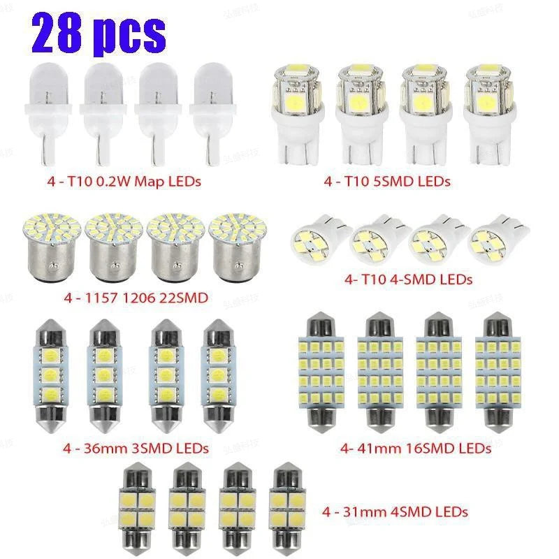 42Pcs LED Car Interior Lights T10 6000K SMD LED Replacement License Plate/Reading Light Bulbs Xenon White Interior Light