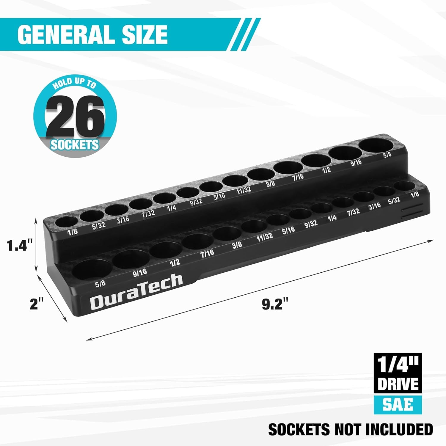 Magnetic Socket Organizer, 1/4" SAE Socket Tray Holds 26 Standard & Deep Sockets, Magnetic Sockets Holder