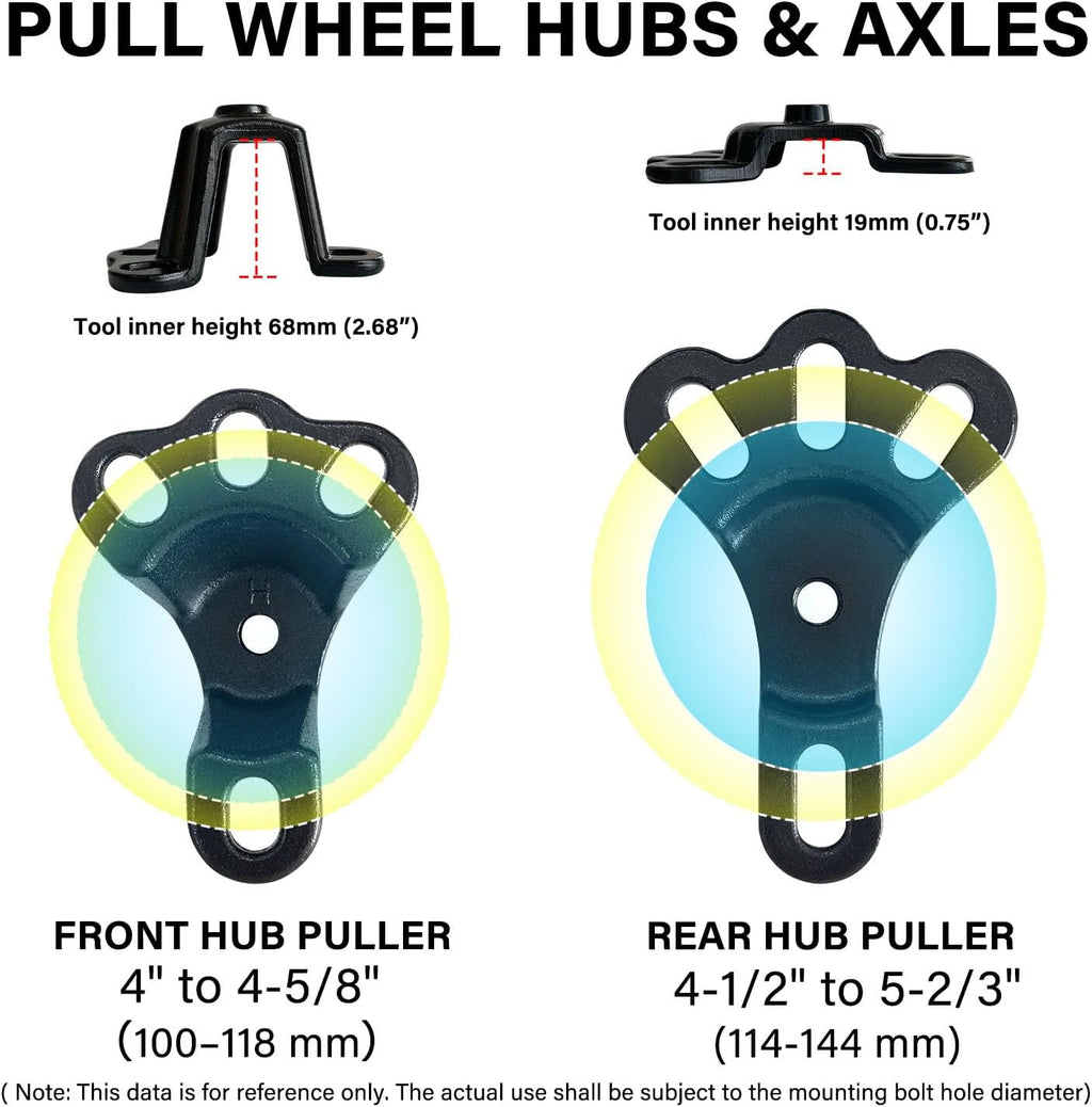 Universal Front Wheel Bearing Puller(Max 4-5/8") & Rear Axle Puller(Max 5-2/3") Set, 2 Pack Flange Type Wheel Hub Axle Remover Tools Kit with Forcing Bolt and Socket (Thread 5/8" *18)