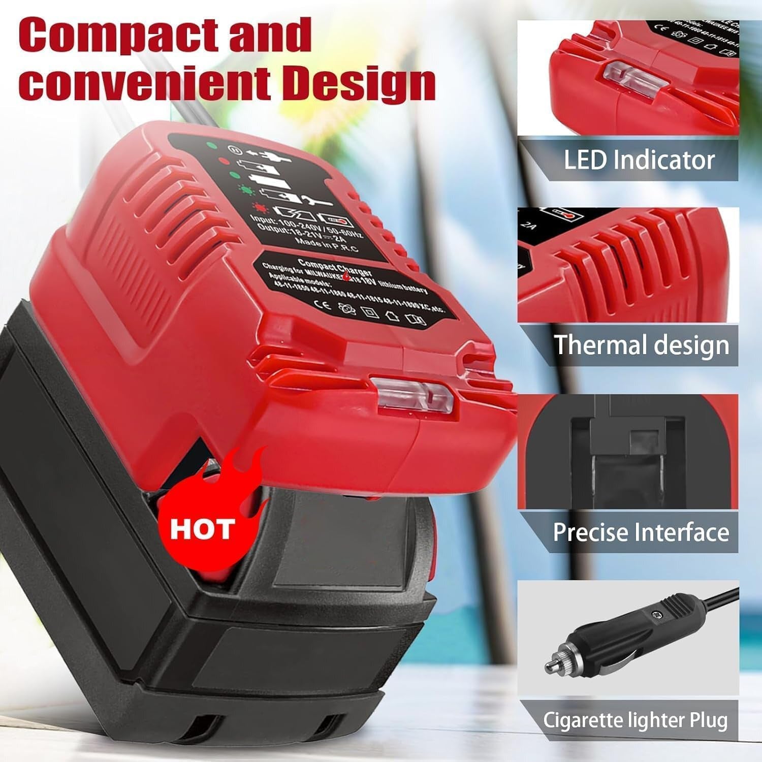 For Milwaukee Car Charger for M18 18V Battery - Fast Cigarette Charger for Milwaukee Batteries