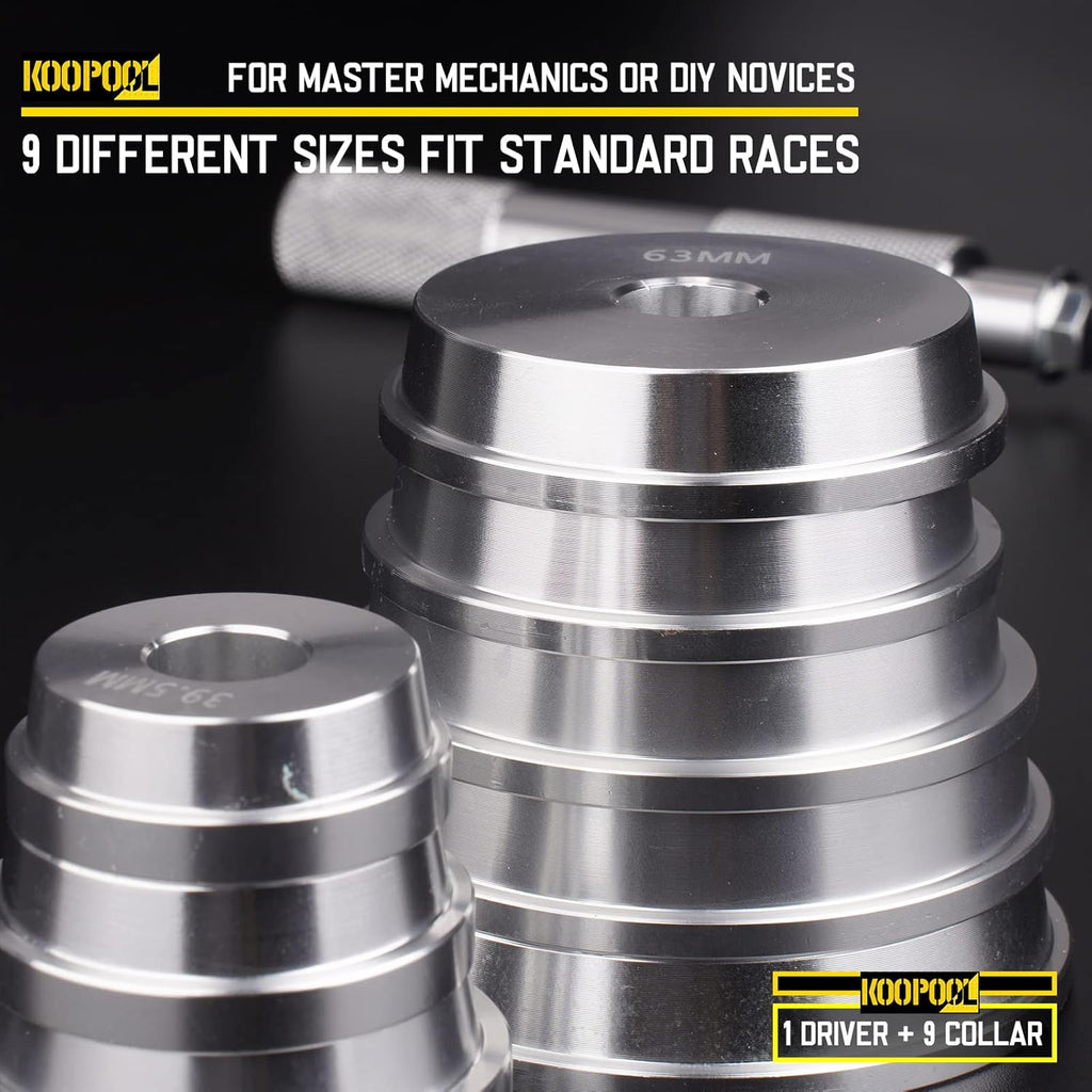 Universal Bearing Race and Seal Bushing Driver Install Set Aluminum 9 Discs/Collar Axle Housing Metric (39.5-81Mm) for Automotive Wheel Bearings Press Kit 10 PCS with Case