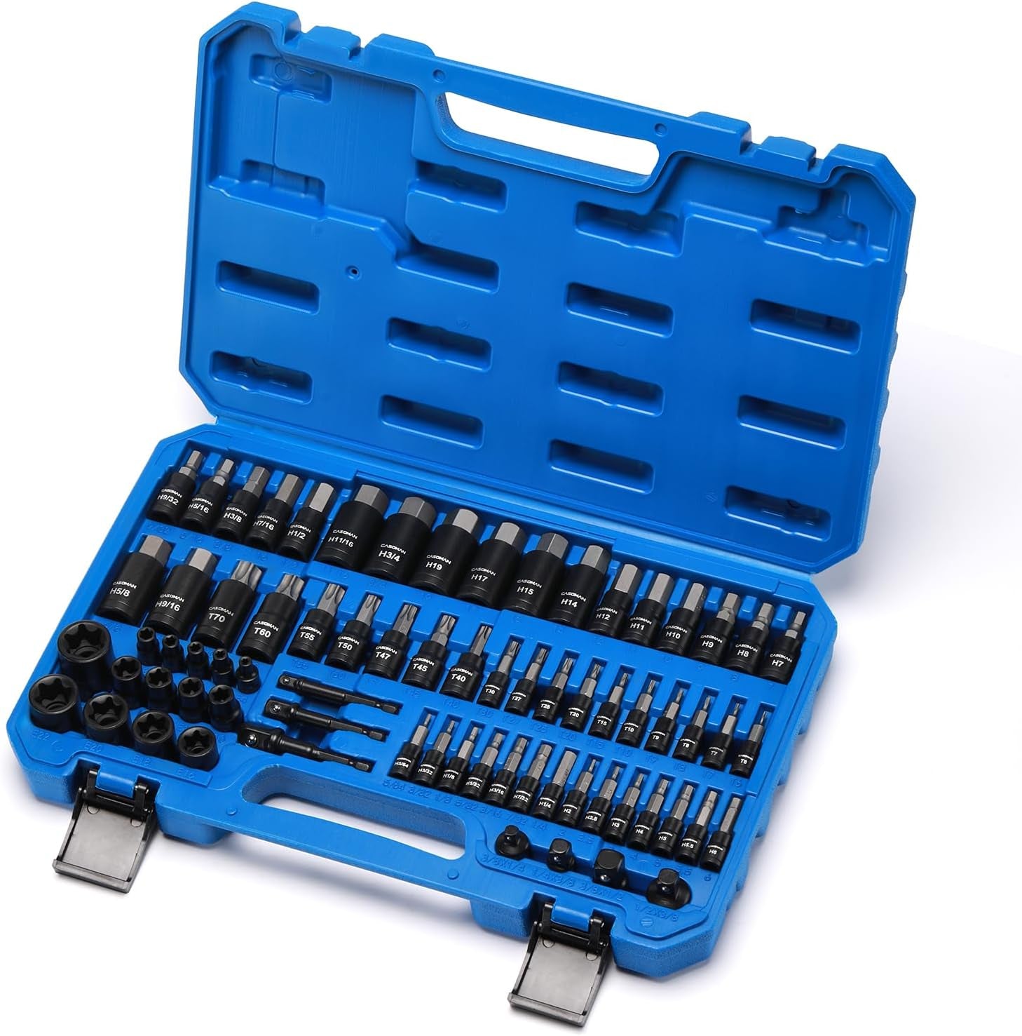 71-Piece Master Hex & Torx Bit Socket Set, 1/4" & 3/8" & 1/2" Drive, Metric/Sae Hex Bit Sockets, Star Bit Sockets (T6 - T70), E-Torx Sockets (E4 - E24), with Storage Case