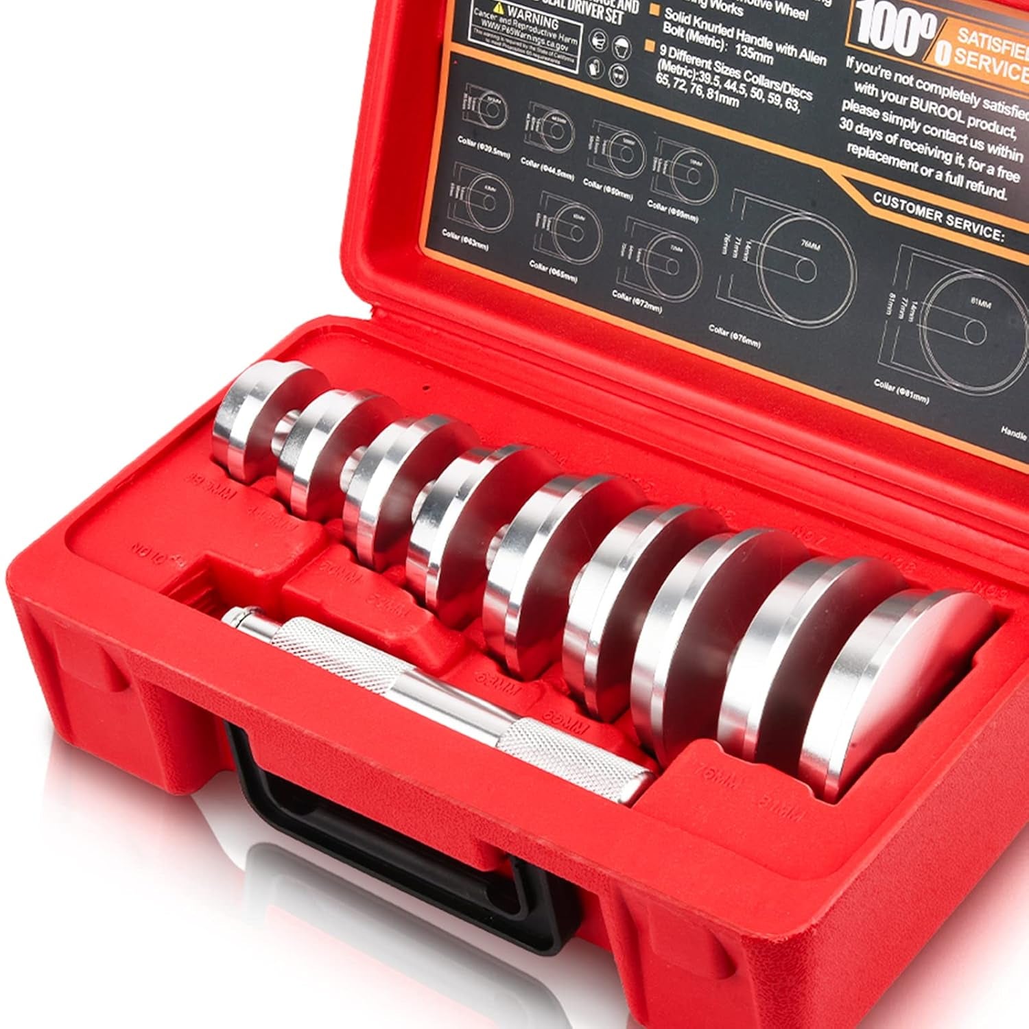 Universal Bearing Race and Seal Bushing Driver Install Set Aluminum 9 Discs/Collar Axle Housing Metric (39.5-81Mm) for Automotive Wheel Bearings Press Kit 10 PCS with Case