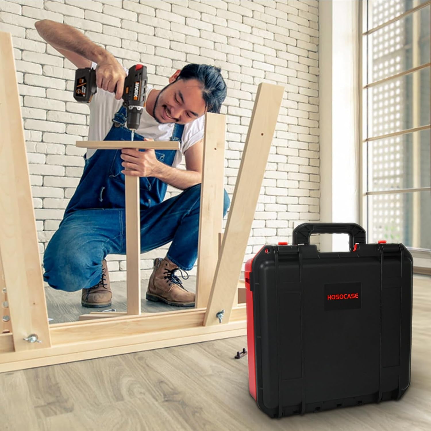 Tool Case for Milwaukee M18 Impact Drill Driver Combo Kit - Tool Box for Milwaukee Power Drill & Impact Set - Battery & Charger (Case Only) (Black & Red)