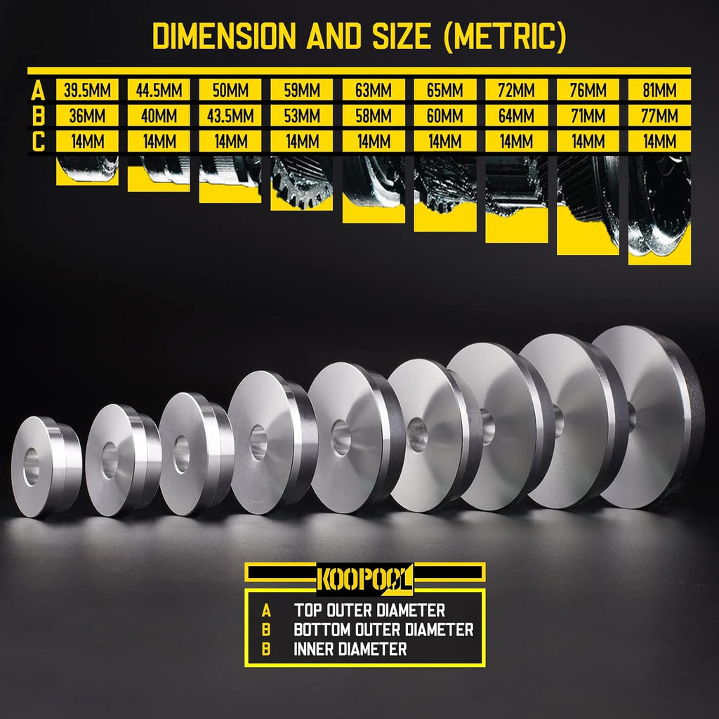Universal Bearing Race and Seal Bushing Driver Install Set Aluminum 9 Discs/Collar Axle Housing Metric (39.5-81Mm) for Automotive Wheel Bearings Press Kit 10 PCS with Case
