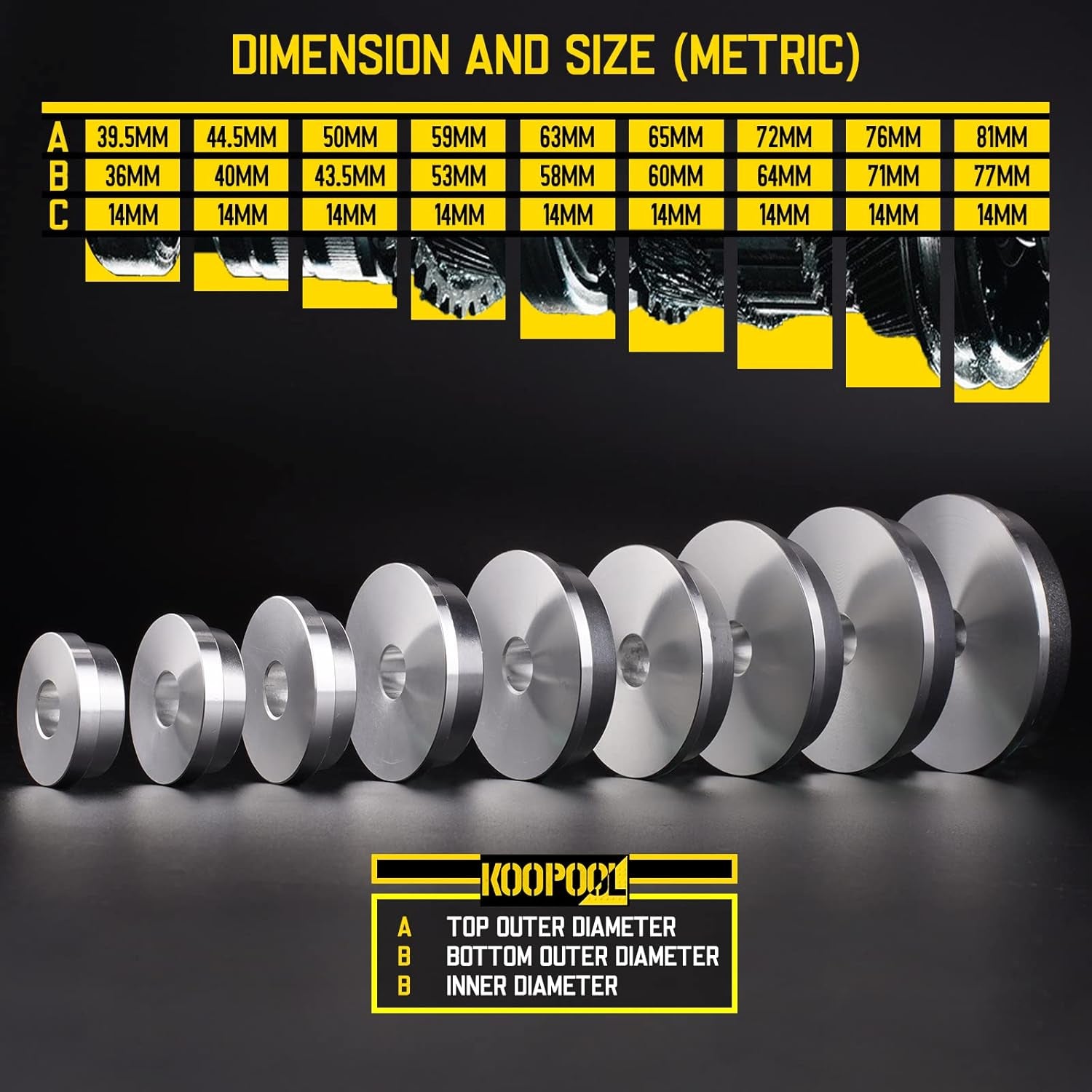 Universal Bearing Race and Seal Bushing Driver Install Set Aluminum 9 Discs/Collar Axle Housing Metric (39.5-81Mm) for Automotive Wheel Bearings Press Kit 10 PCS with Case