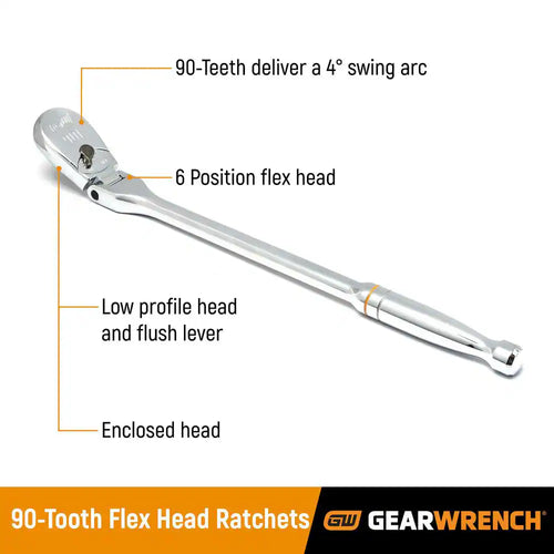 1/2 In. Drive 90-Tooth Flex Head Teardrop Ratchet