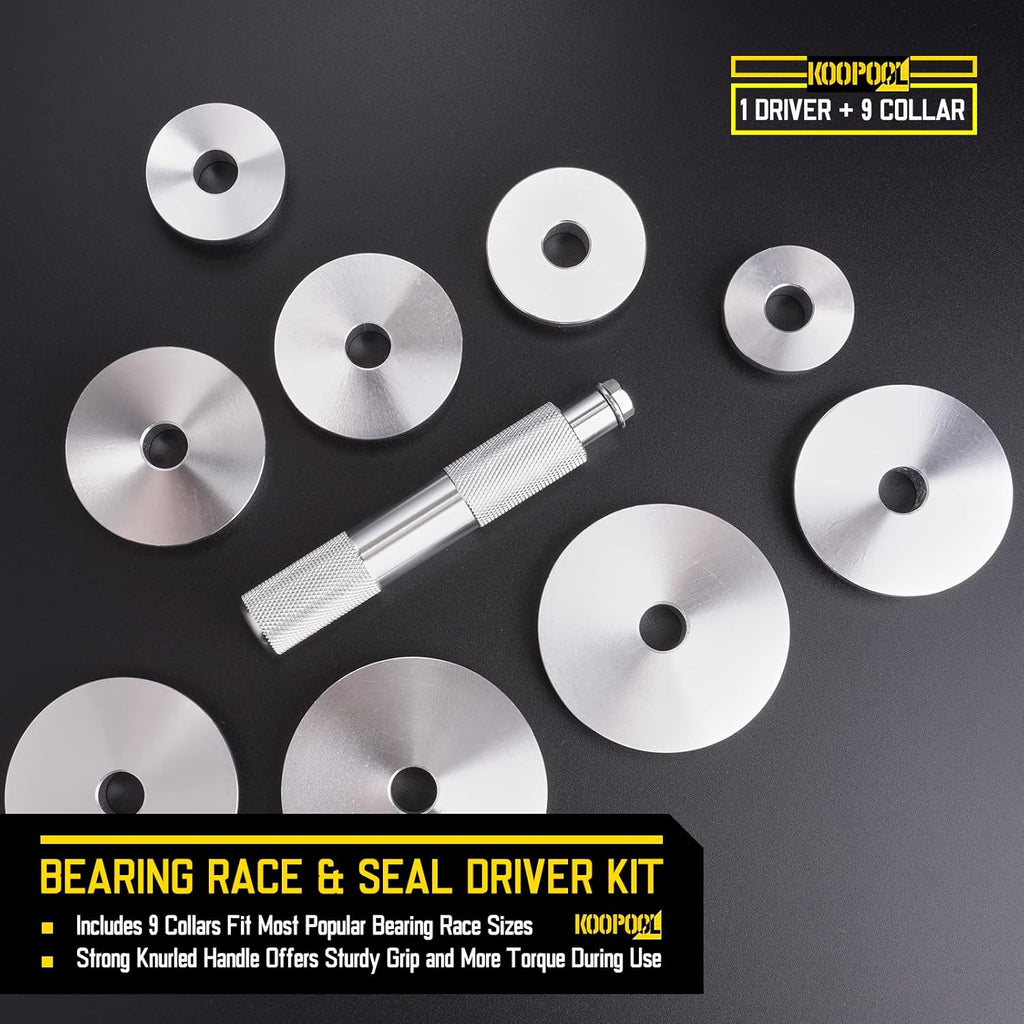 Universal Bearing Race and Seal Bushing Driver Install Set Aluminum 9 Discs/Collar Axle Housing Metric (39.5-81Mm) for Automotive Wheel Bearings Press Kit 10 PCS with Case