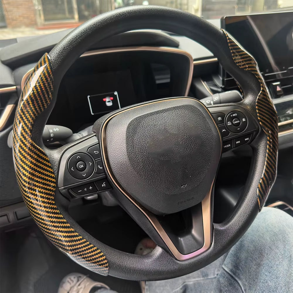 2PCS Carbon Fiber Silicone Car Steering Wheel Cover Custom Anti-Skid Booster Cover Auto Accessories 38Cm for Auto Deco 2024