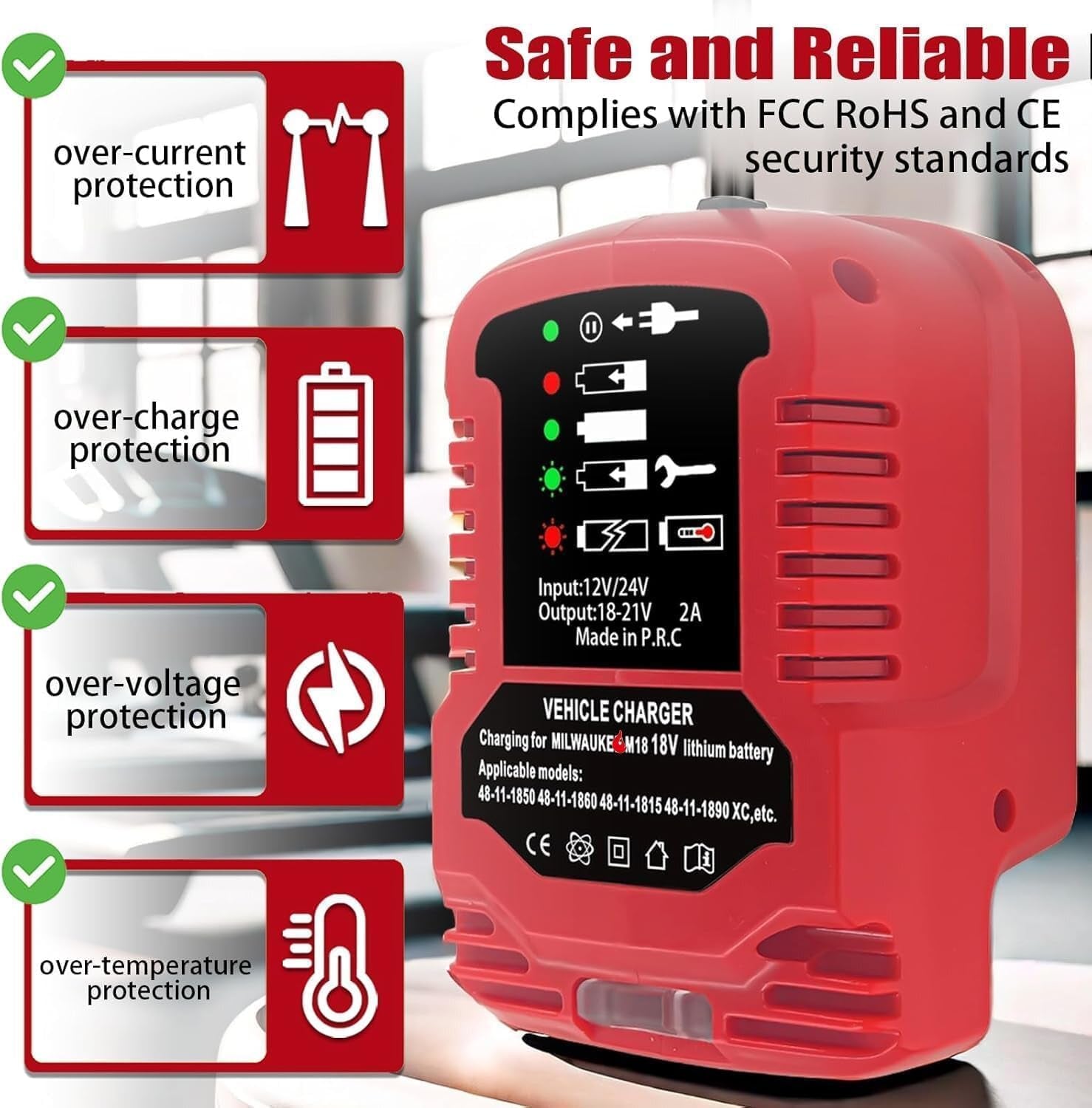 For Milwaukee Car Charger for M18 18V Battery - Fast Cigarette Charger for Milwaukee Batteries
