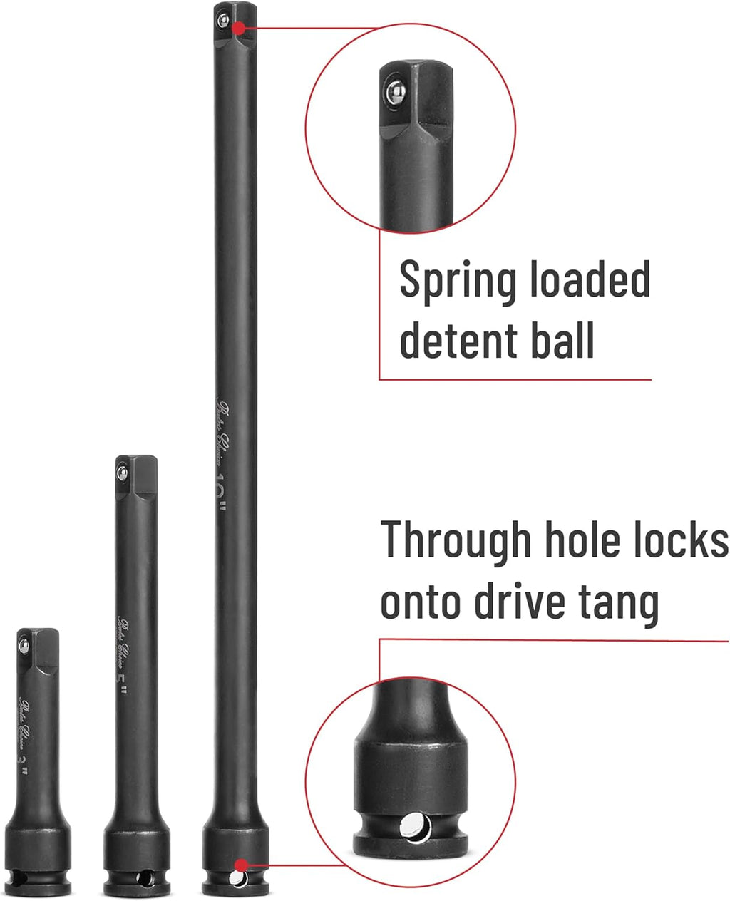 Bates- Impact Extension Bar Set, 3/8" Drive, 3 Pack, 3", 5", 10", 42 Crmo Steel, 3/8 Impact Extension Set