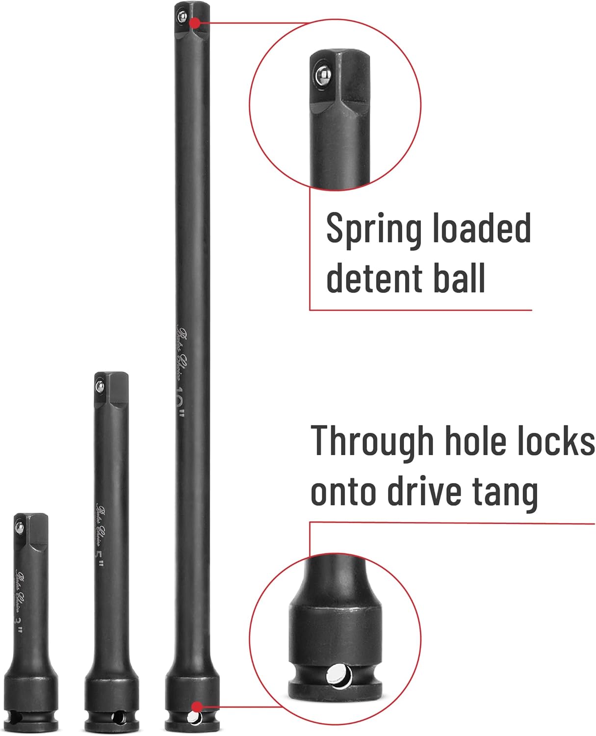 Bates- Impact Extension Bar Set, 3/8" Drive, 3 Pack, 3", 5", 10", 42 Crmo Steel, 3/8 Impact Extension Set