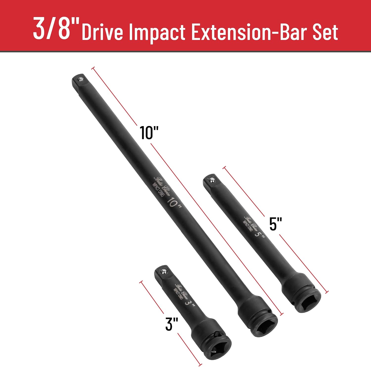 Bates- Impact Extension Bar Set, 3/8" Drive, 3 Pack, 3", 5", 10", 42 Crmo Steel, 3/8 Impact Extension Set