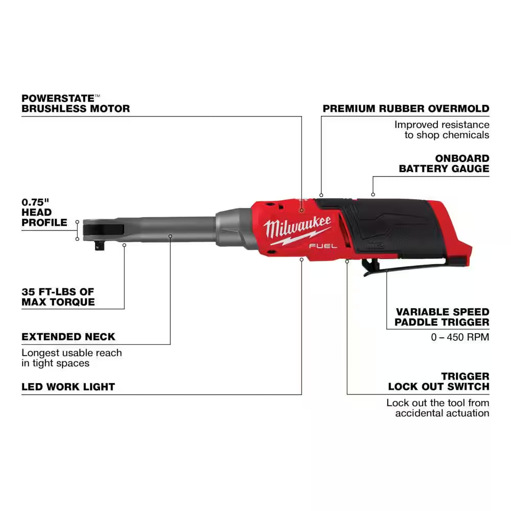 M12 FUEL 12V Lithium-Ion Brushless Cordless 1/4 In. Extended Reach High Speed Ratchet (Tool Only)