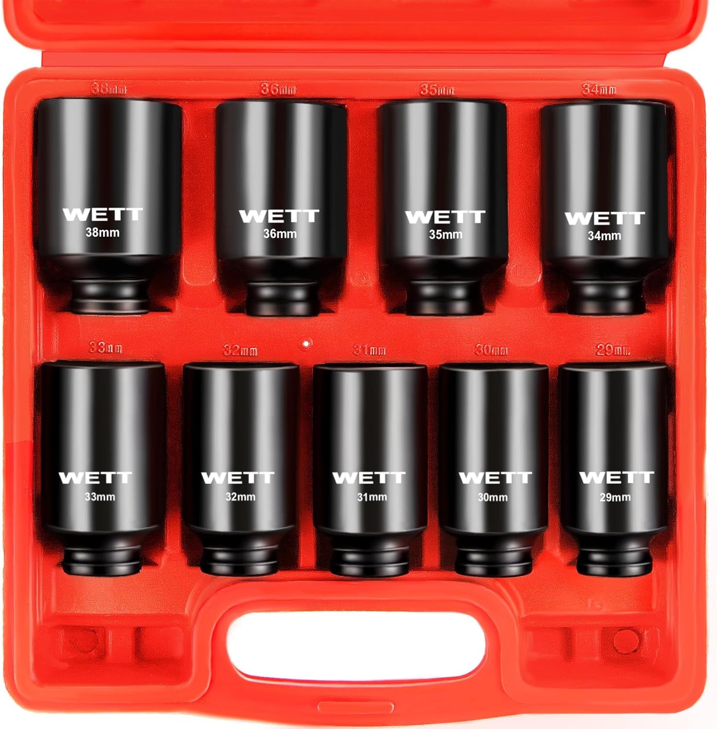 1/2" Drive Deep Large Impact Socket Set, 9-Piece Spindle Axle Nut Metric 6 Point Sockets Set, CR-V, 29Mm-38Mm