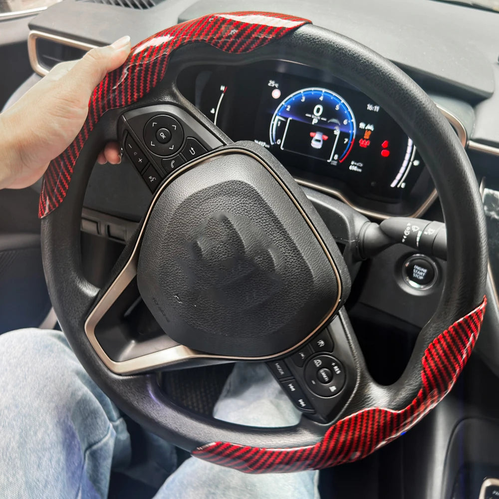 2PCS Carbon Fiber Silicone Car Steering Wheel Cover Custom Anti-Skid Booster Cover Auto Accessories 38Cm for Auto Deco 2024