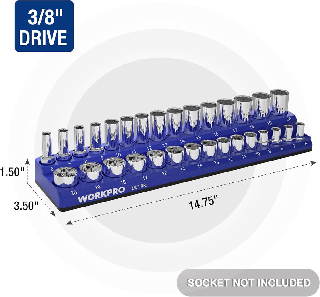 3/8" Metric Magnetic Socket Organizer, Holds 30 Pieces, Standard & Deep Sockets (Sockets Not Included)