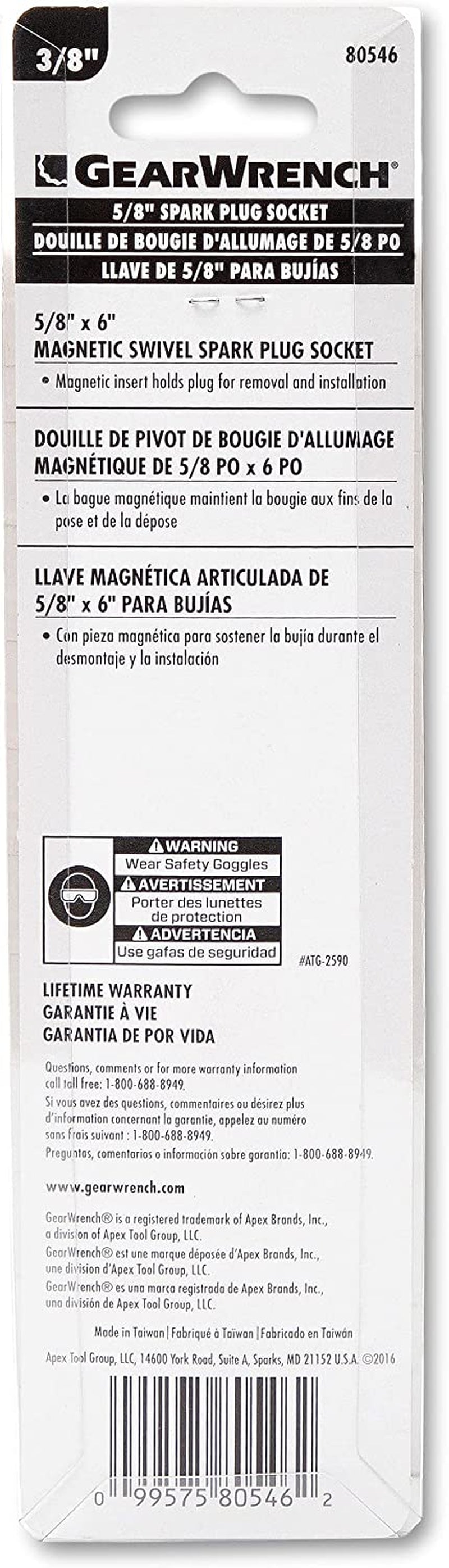 GEARWRENCH 3/8" Drive 6 Pt. 5/8" X 6" Magnetic Swivel Spark Plug Socket - 80546