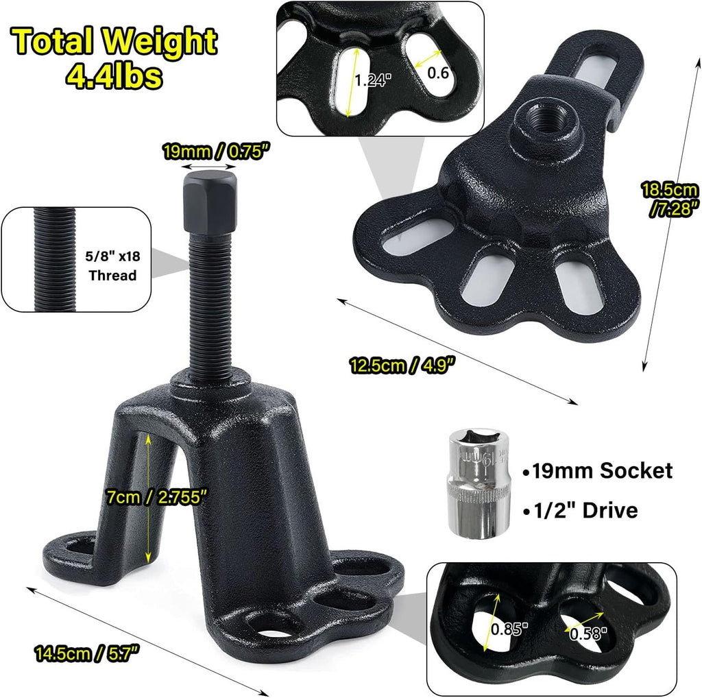 Universal Front Wheel Bearing Puller(Max 4-5/8") & Rear Axle Puller(Max 5-2/3") Set, 2 Pack Flange Type Wheel Hub Axle Remover Tools Kit with Forcing Bolt and Socket (Thread 5/8" *18)