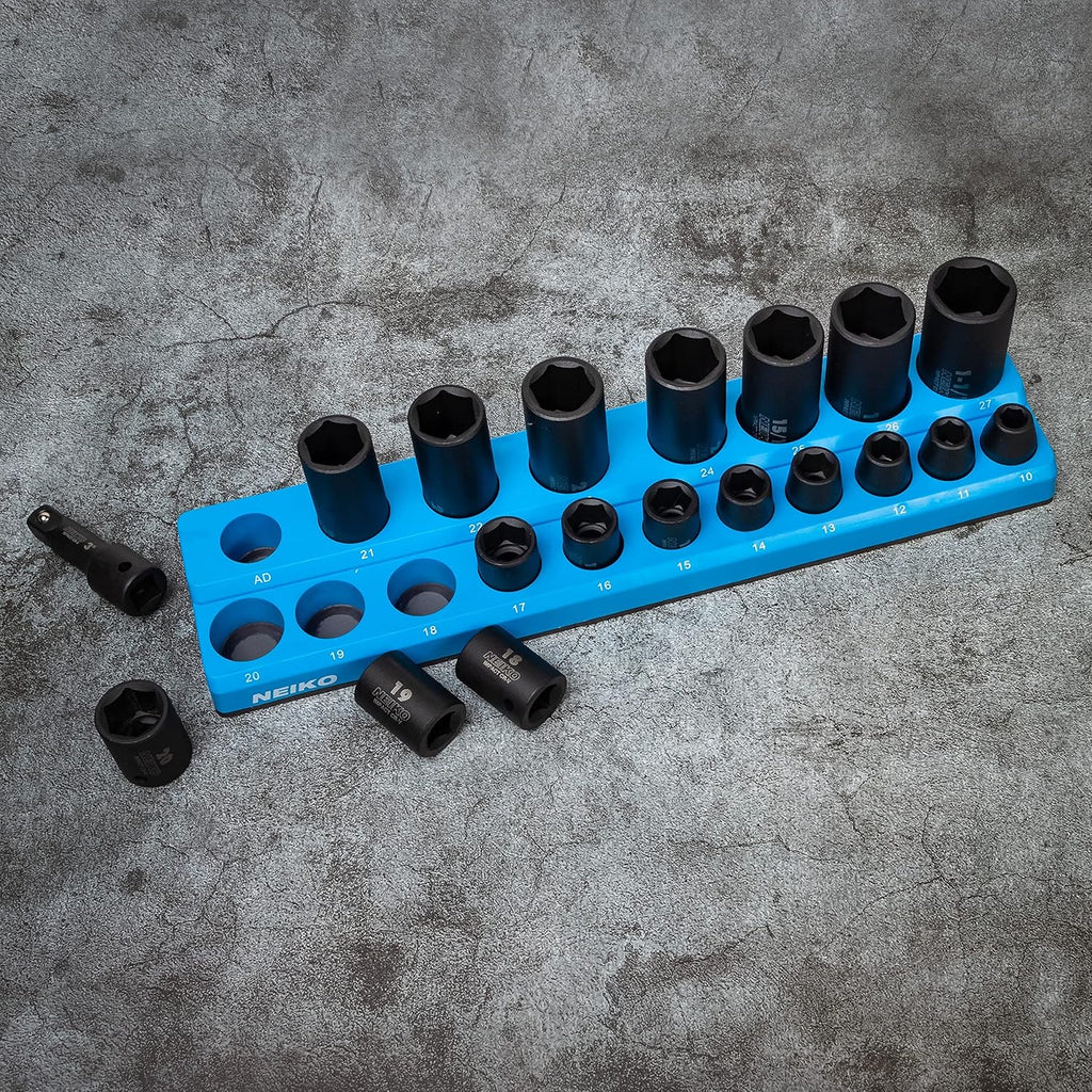 03975A Magnetic Socket Holder, 1/2” Drive, 10Mm-27Mm, Shallow & Deep Sockets Tray, Metric Socket Set Organizer, Socket Organizers for Toolboxes Trays, Scratch Free Mounting, High Visibility