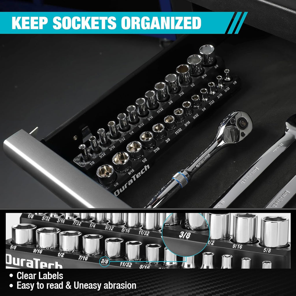 Magnetic Socket Organizer, 1/4" SAE Socket Tray Holds 26 Standard & Deep Sockets, Magnetic Sockets Holder