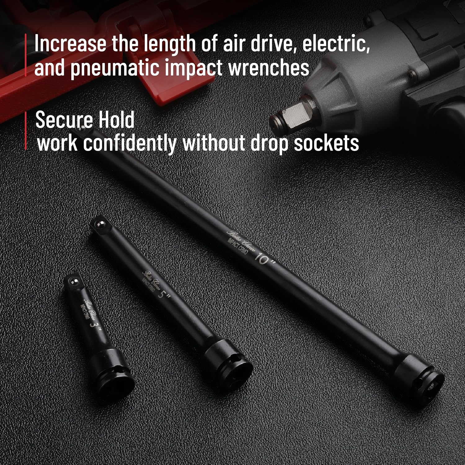 Bates- Impact Extension Bar Set, 3/8" Drive, 3 Pack, 3", 5", 10", 42 Crmo Steel, 3/8 Impact Extension Set