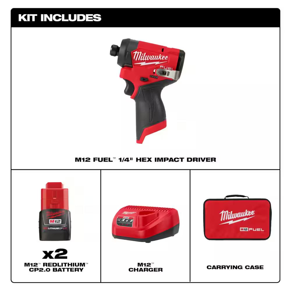 M12 FUEL 12-Volt Lithium-Ion Brushless Cordless 1/4 In. Hex Impact Driver Kit with M12 3/8 In. Ratchet