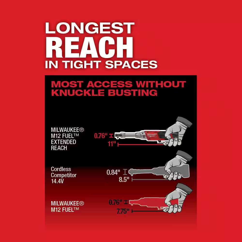 M12 FUEL 12V Lithium-Ion Brushless Cordless 1/4 In. Extended Reach Ratchet (Tool-Only)