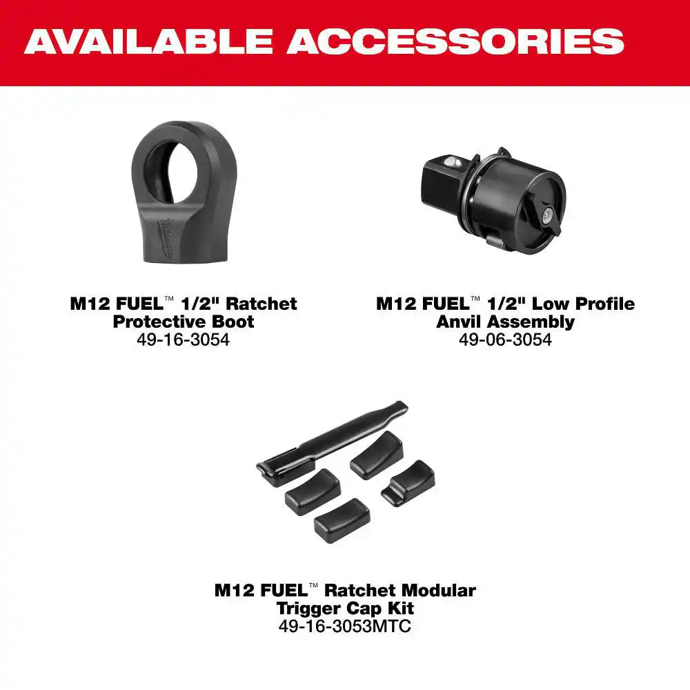 M12 FUEL 12V Lithium-Ion 1/2 In. Compact Cordless Ratchet, & 4. 0Ah (2-Pack)