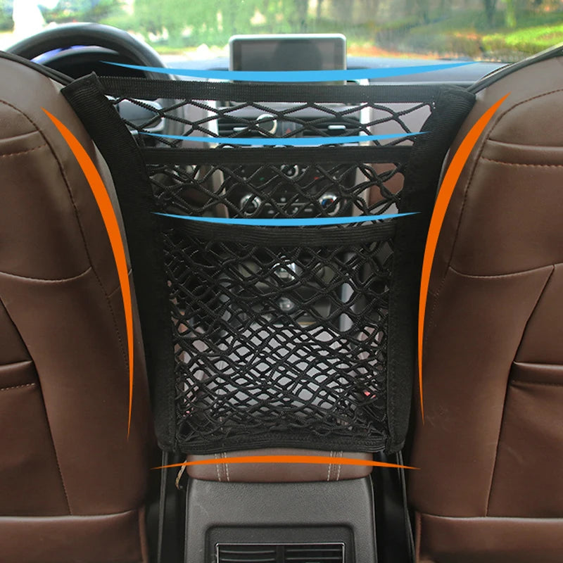 Car Storage Net Bag between Seats Car Divider Pet Barrier Stretchable Elastic Mesh Bag Organizer Auto Accessories