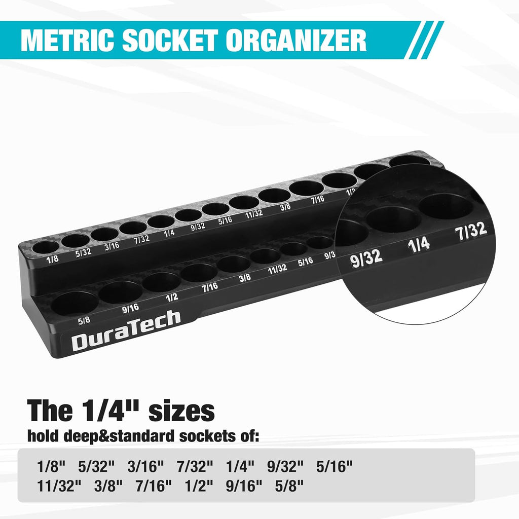 Magnetic Socket Organizer, 1/4" SAE Socket Tray Holds 26 Standard & Deep Sockets, Magnetic Sockets Holder