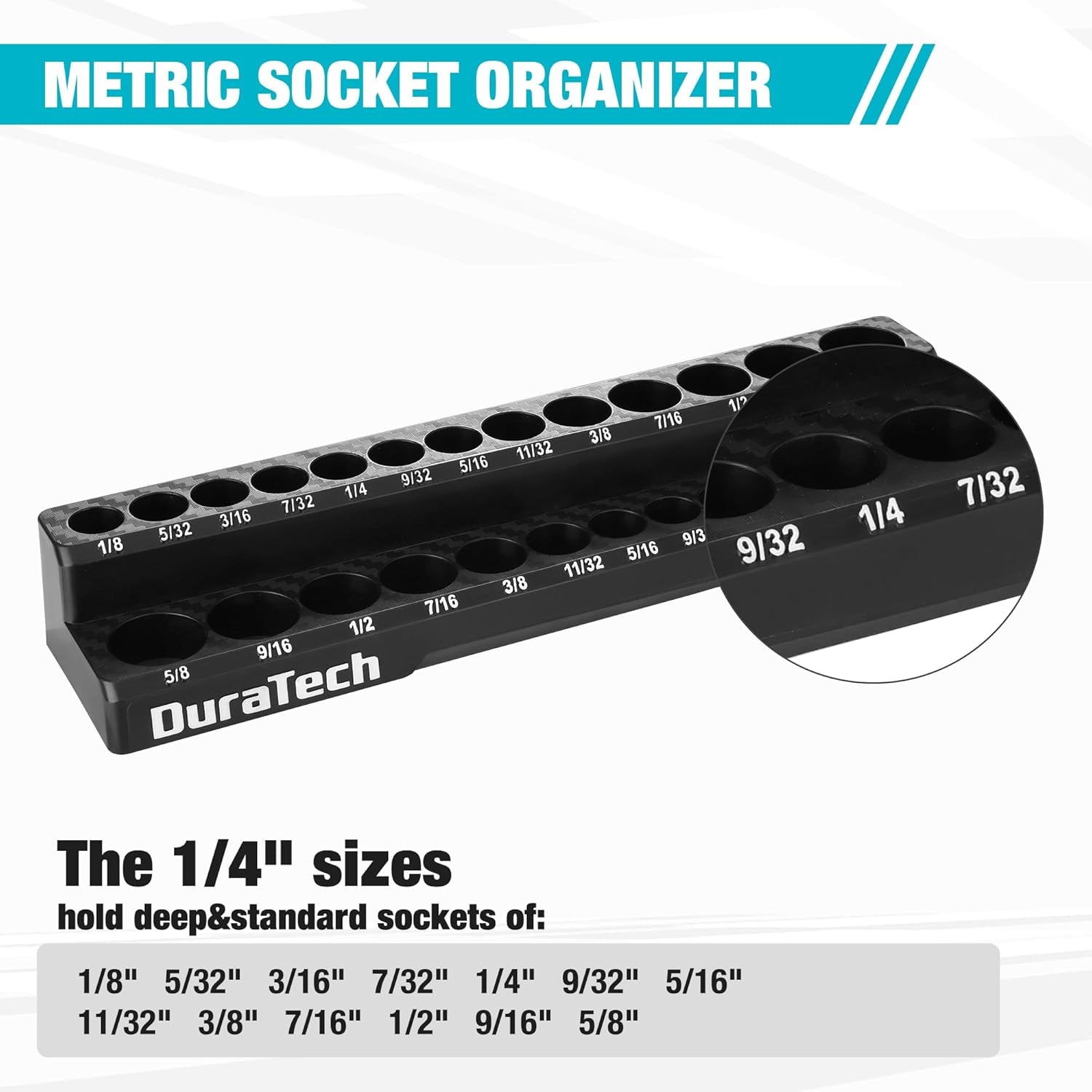 Magnetic Socket Organizer, 1/4" SAE Socket Tray Holds 26 Standard & Deep Sockets, Magnetic Sockets Holder