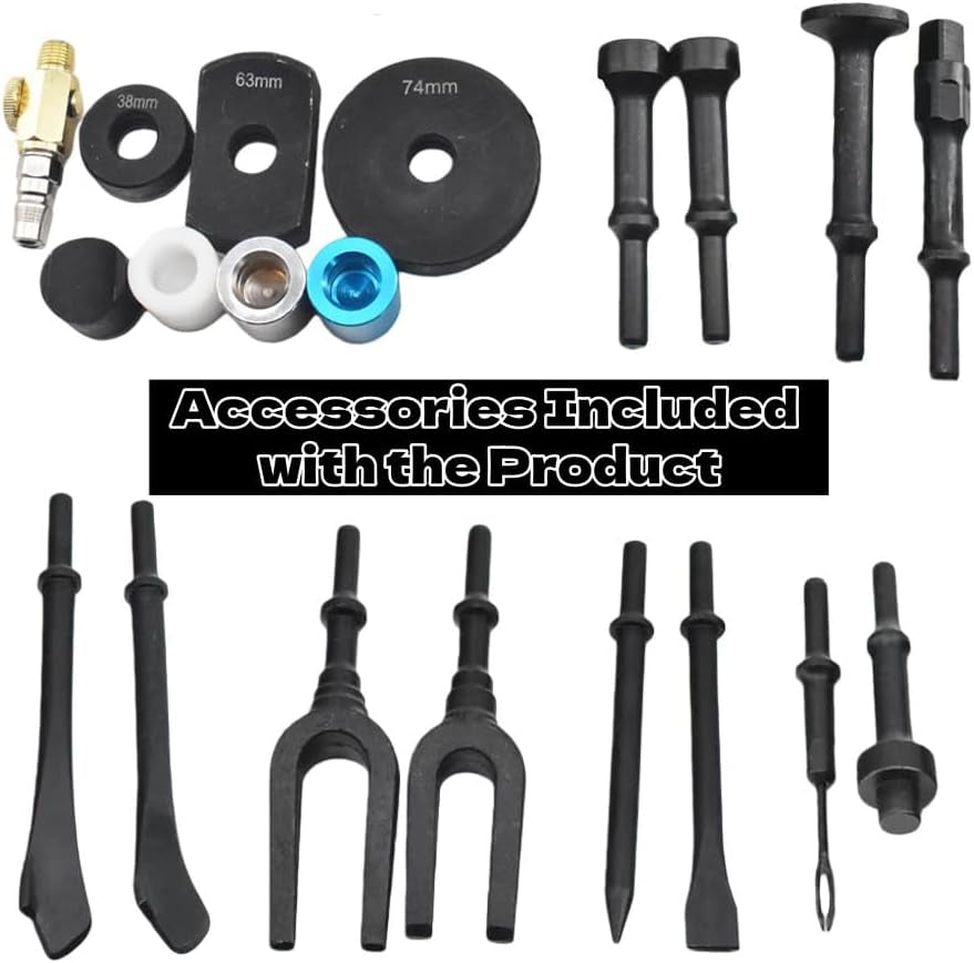 Air Hammer Kit, 2500 BPM Pneumatic Air Hammer with 21PCS Accessories, Tapered Punch, Panel Cutter, Flat Chisel for Automotive Repair, Metal Cutting, Chipping and Demolition