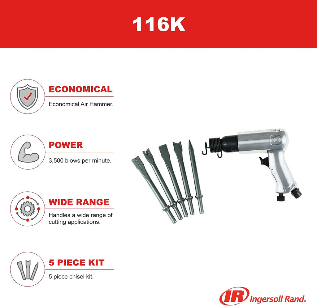 Ingersoll Rand 116 Standard Duty Air Hammer, 116K - Tool plus 5 Piece Chisel Set