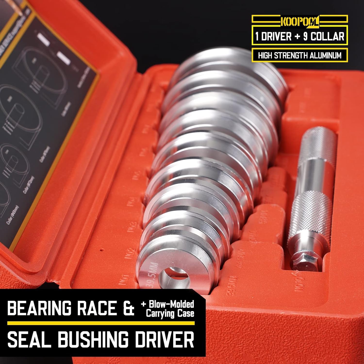 Universal Bearing Race and Seal Bushing Driver Install Set Aluminum 9 Discs/Collar Axle Housing Metric (39.5-81Mm) for Automotive Wheel Bearings Press Kit 10 PCS with Case