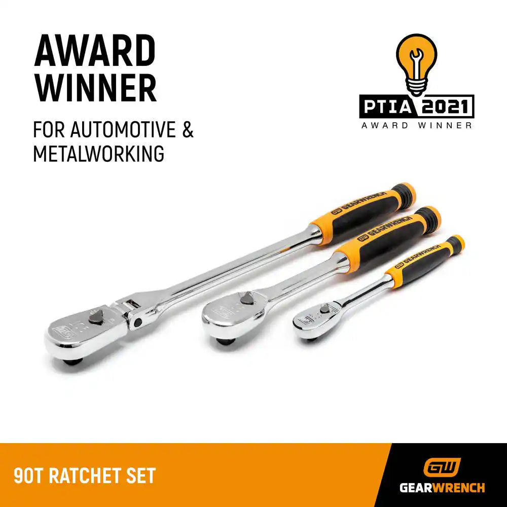 1/4 In. and 3/8 In. Drive 90-Tooth Dual Material Teardrop Ratchet Set (3-Pieces)